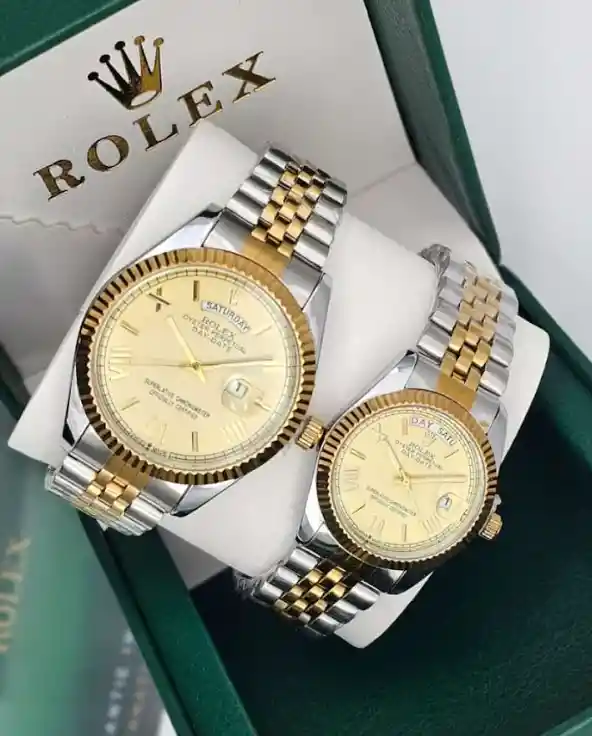 Reloj Calendario Para Parejas Dúo Pulso Acero Tipo Rolex