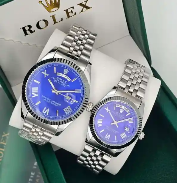 Reloj Calendario Para Parejas Dúo Pulso Acero Tipo Rolex