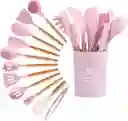 Set 12 Utensilios De Cocina Silicona Resistente Color - Rosado