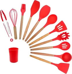 Set 12 Utensilios De Cocina Silicona Resistente Color - Rojo