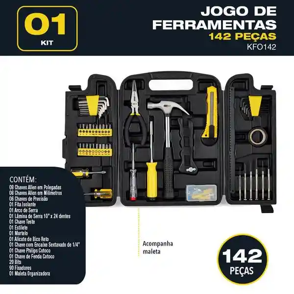 Kit De Herramientas Basicas Para El Hogar Set X 142 Piezas Con Estuche