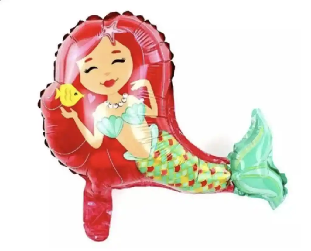 Globo Metalizado Sirena Cabello Rojo Cuerpo 26 Pulgadas 66 Cms