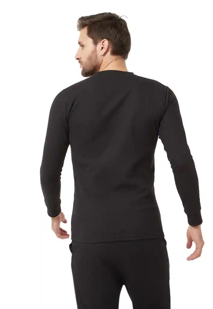 Camiseta Hombre Cuello Botones Manga Larga Henley Negro Talla M