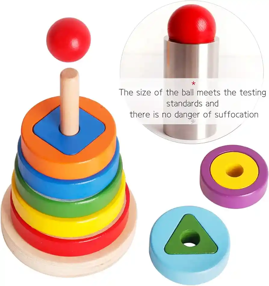 Juguete Didáctico De Madera 🔺️rainbow Tower🔻 Juguete Educativo Color🌈 Geométrico Reconocimiento De Formas Aprendizaje Montessori