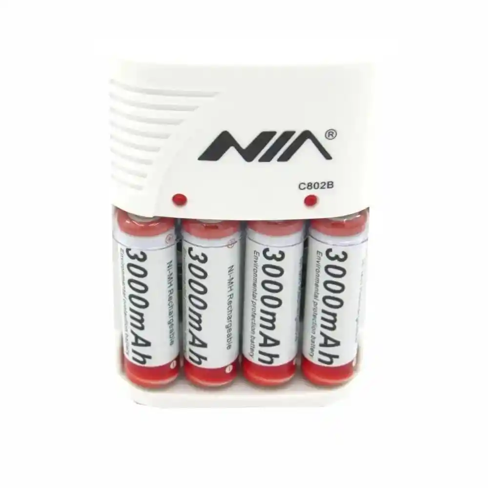 Pila Bateria Recargable Aa X4 3000mah Cargador Nia