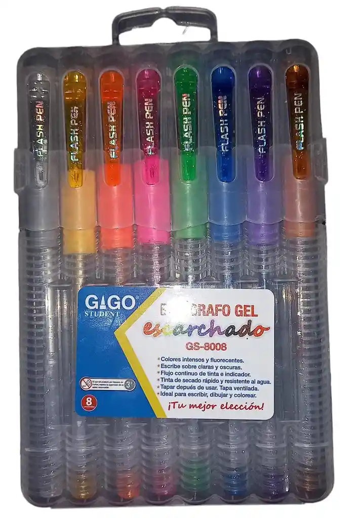 Boligrafo Gel Escarchado X 8 Unidades Gigo Ref. Gs-8008