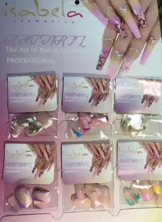 Uñas Postizas Con Forma Cuadrada Decoradas En Gel Mediana X12 Unds