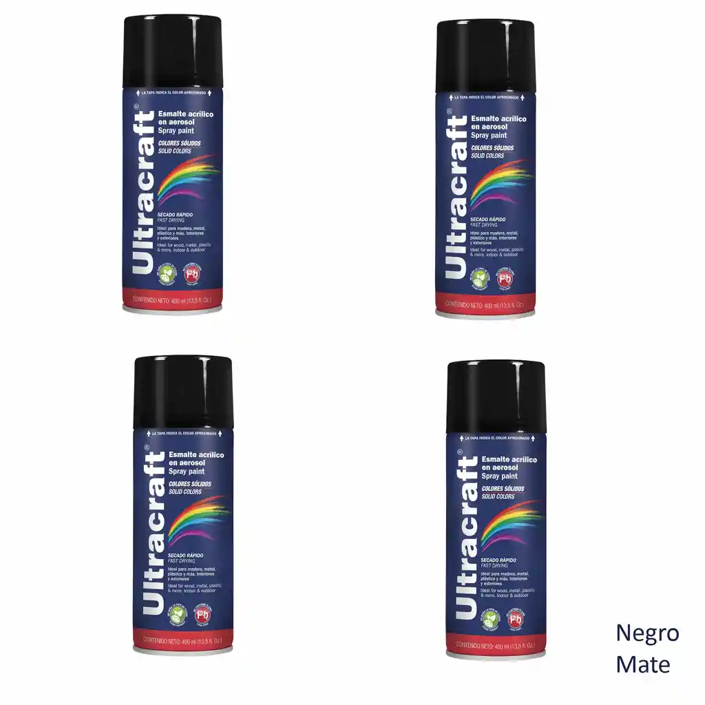 4 Unidades Pintura Aerosol Negro Mate