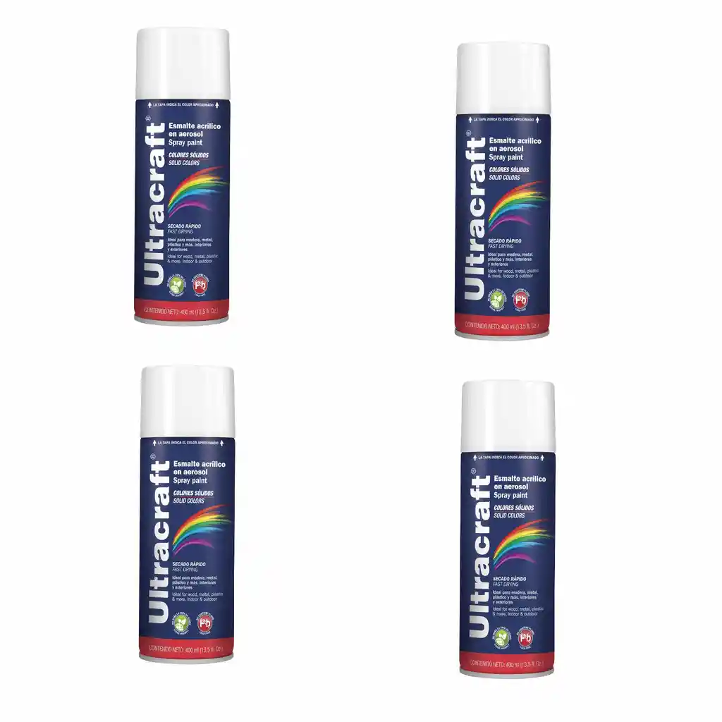 4 Unidades Pintura Aerosol Blanco Mate