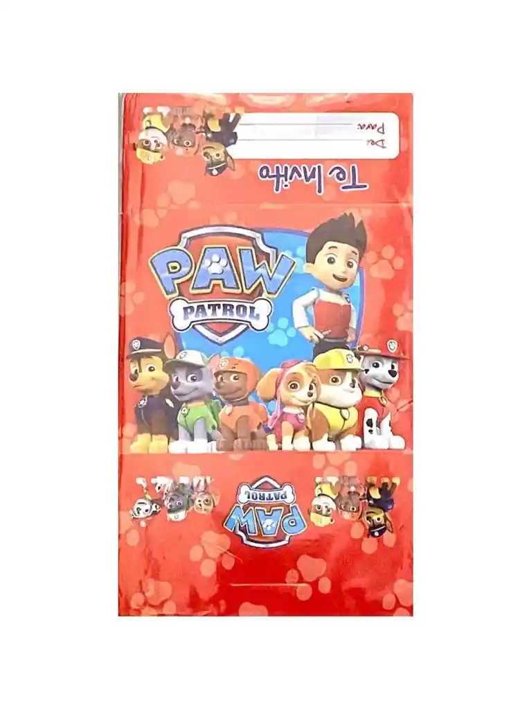 Tarjeta De Invitacion Paw Patrol X 12 Unidades