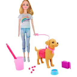 Muñeca Moda Jean Con Mascota Accesorios Regalo Juguete Niñas