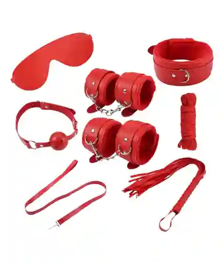 Kit De Bondage Erótico Rojo - Cuero Sintético