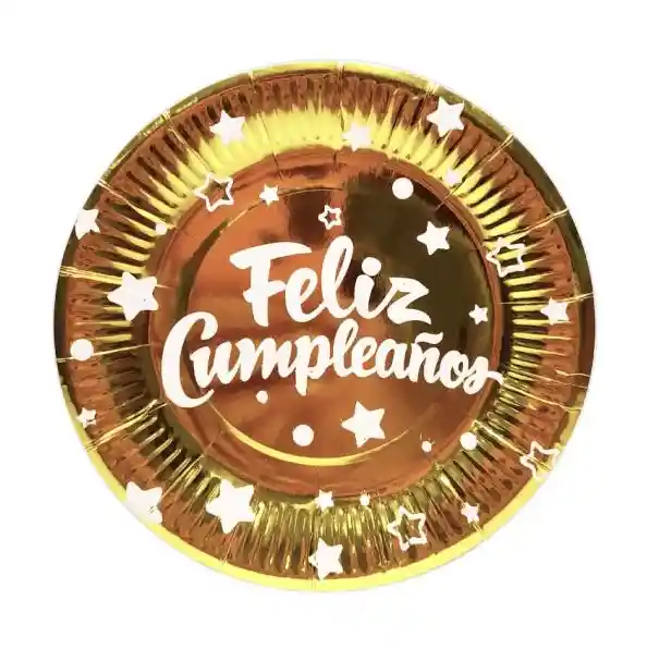 Juego De Platos Desechables Dorado Feliz Cumpleaños X10