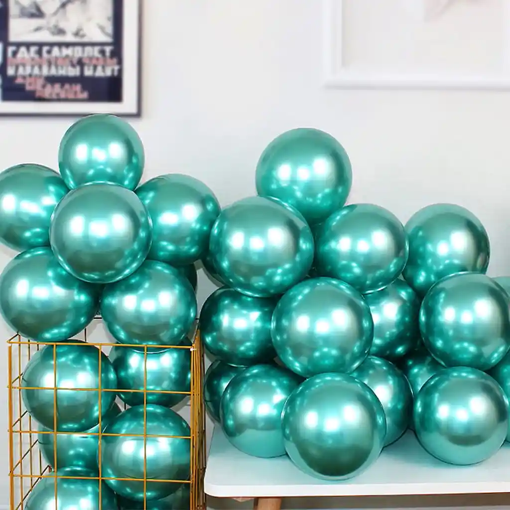 Globos Metalizados Verde Aguamarina R12 Set X 50 Decoración Fiestas