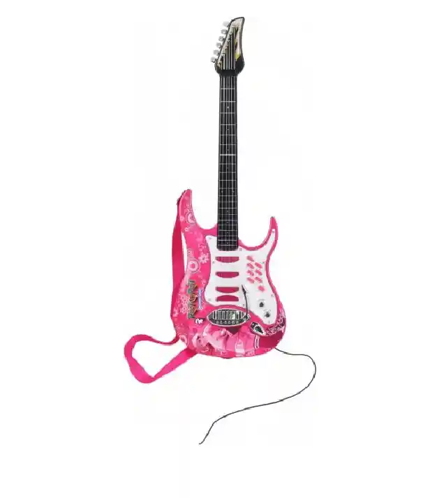 Guitarra Eléctrica + Amplificador + Micrófono Con Soporte De Color Rosa