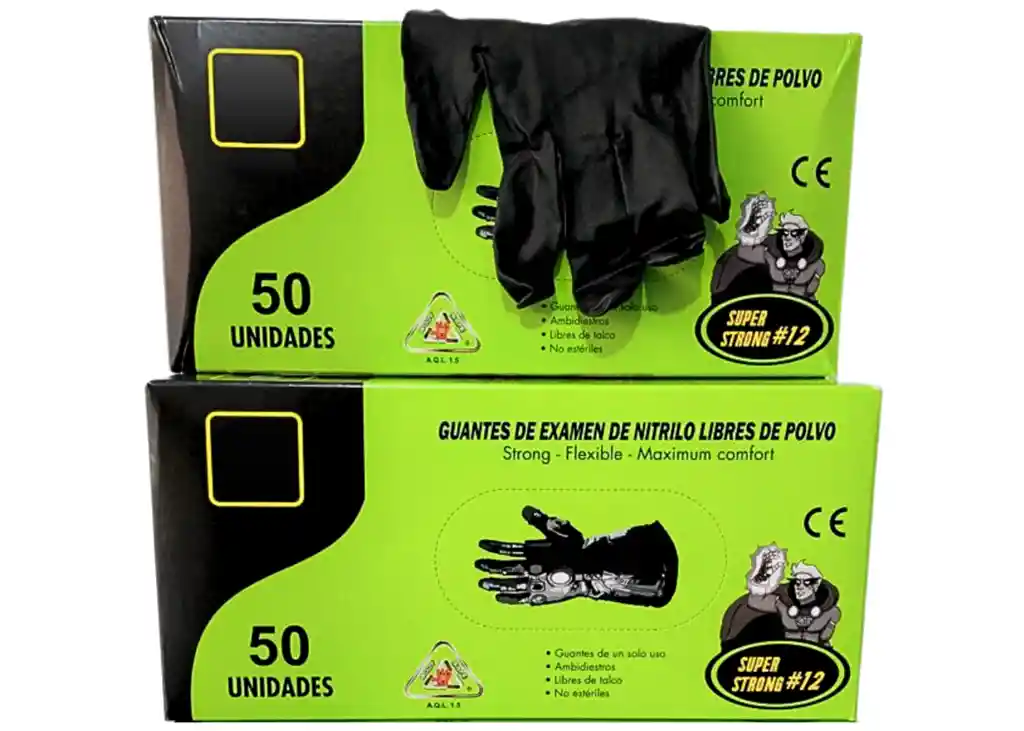 Guantes De Nitrilo Negro Hd Industrial #11 Caja X 50 Unidades