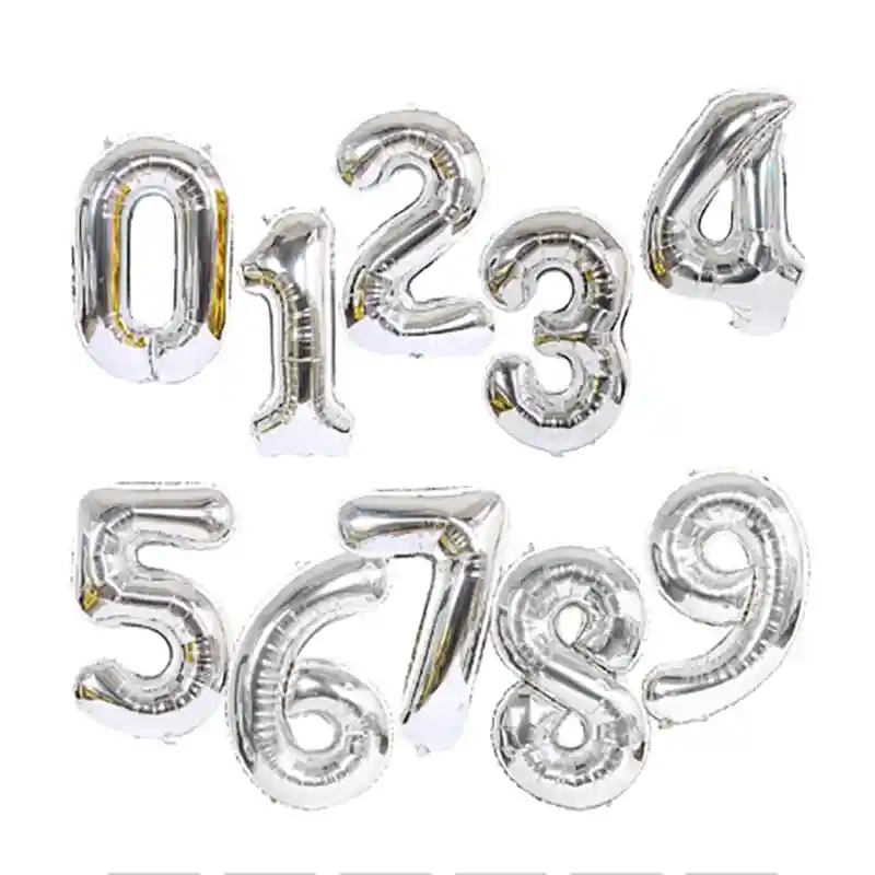 Globos Numeros Metalizados Plateado / 32 Pulgadas (81cm) X Unidad