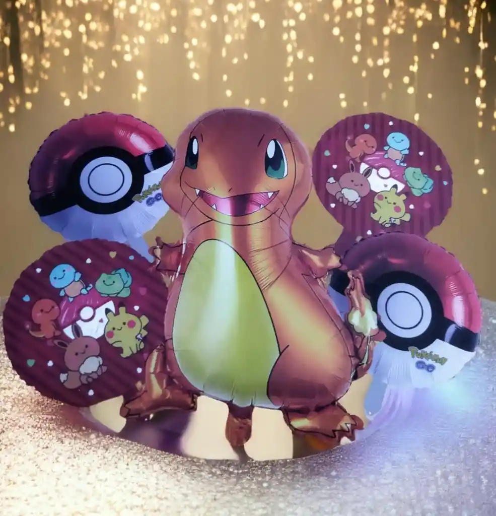 Bouquet X 5 Globos Metalizados Dinosaurio Pokémon