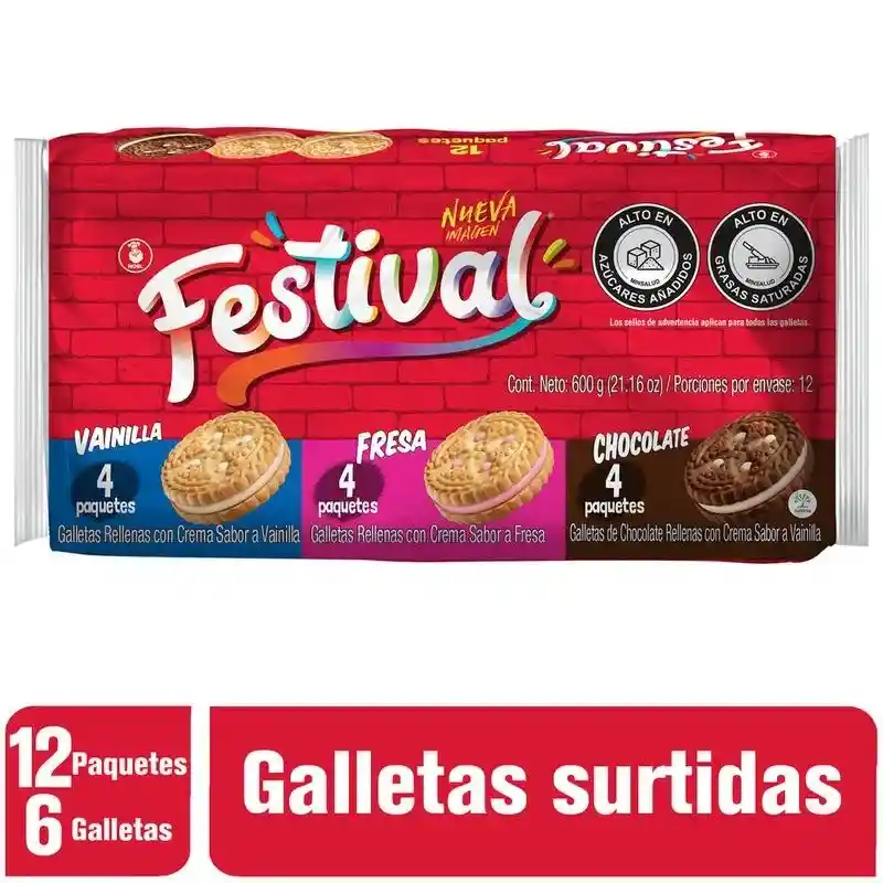 Galletas Festival Surtida X 12 Paquetes X 6 Galletas 600 Gr