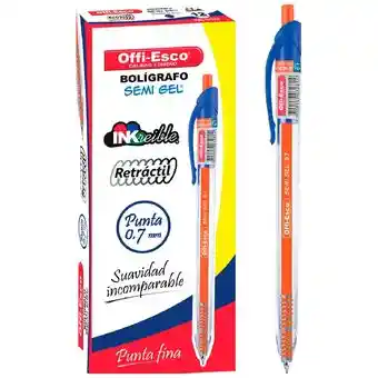 Caja Bolígrafo Azul Retractil Offi-esco Semi Gel