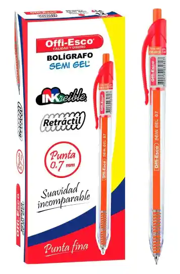 Caja Bolígrafo Rojo Retractil Offi-esco Semi Gel