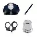 Accesorios Disfraz De Policia (gorro, Placa, Garrote, Esposas)