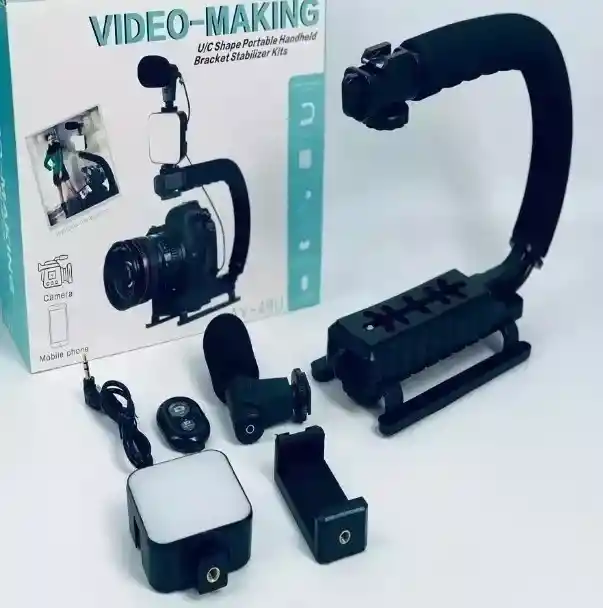 Kit Estabilizador Soporte Para Audio Video Camara Y Celular Color Negro