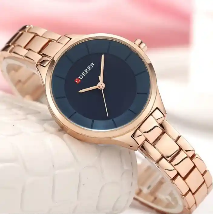 Reloj Pulso Acero Analógico Curren Original Para Mujer Rosado Metalizado