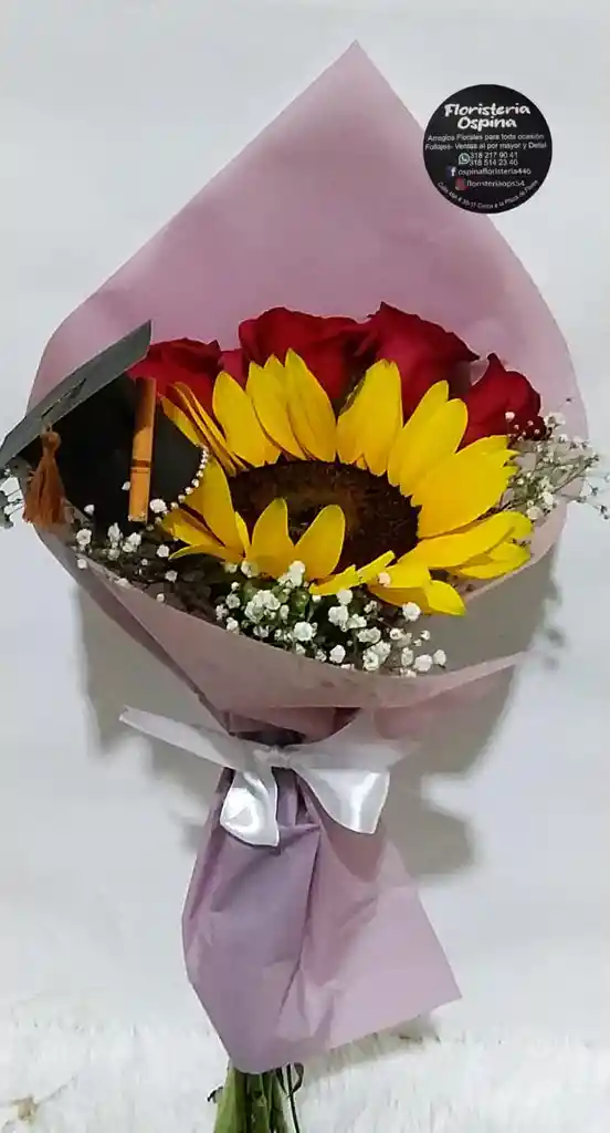 Bouquet De Grados Con Rosas Y Girasoles