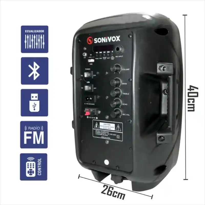 Cabina De Sonido Recargable Parlante Sonivox Vs-ss2378 8"