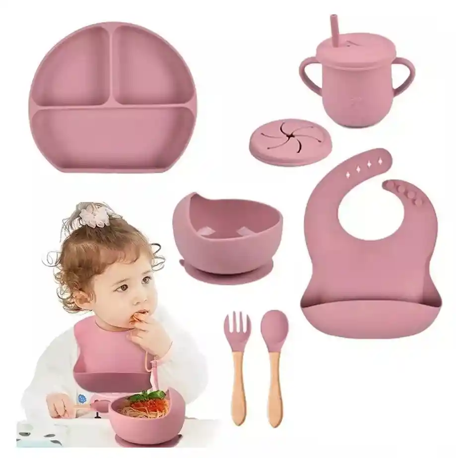 Kit Vajilla Silicona Para Bebés Alimentación Complementaria