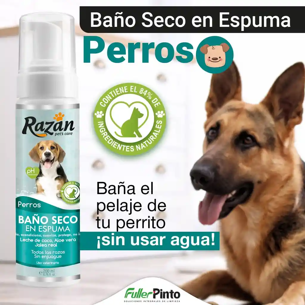 Baño Seco Para Perros Con Aloe Vera, Leche De Coco Y Jalea Real 200 Ml Baño Seco Para Mascotas