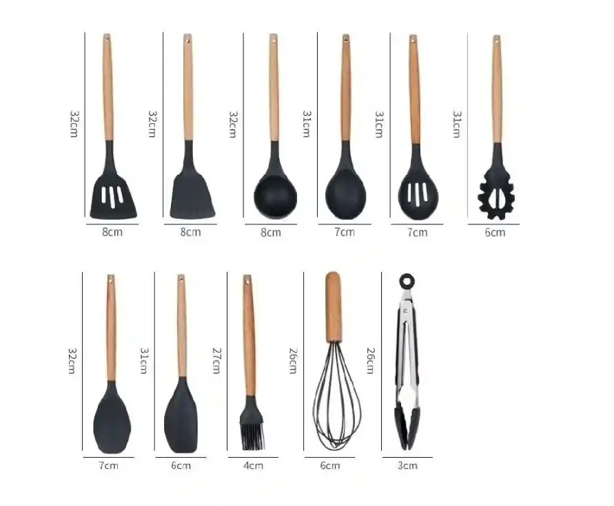 Set 12 Utensilios De Cocina Silicona Resistente Calor Juego