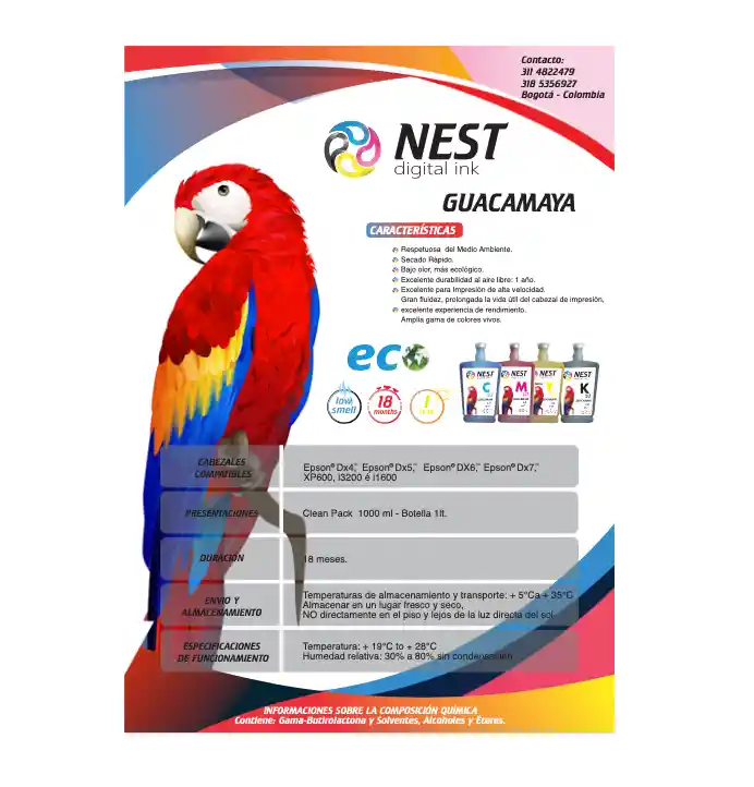 Nest Digital Tinta Eco Solvente Guacamaya X 1 Litro Cian