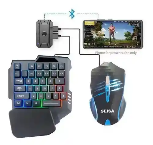 Kit Teclado Mouse Gamer Adaptador Bluetooth Celular Tablet Color Del Teclado Negro