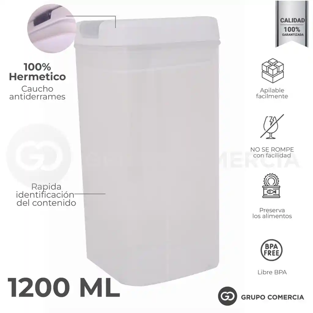 Organizador Contenedor De Alimentos Hermético De 1200ml