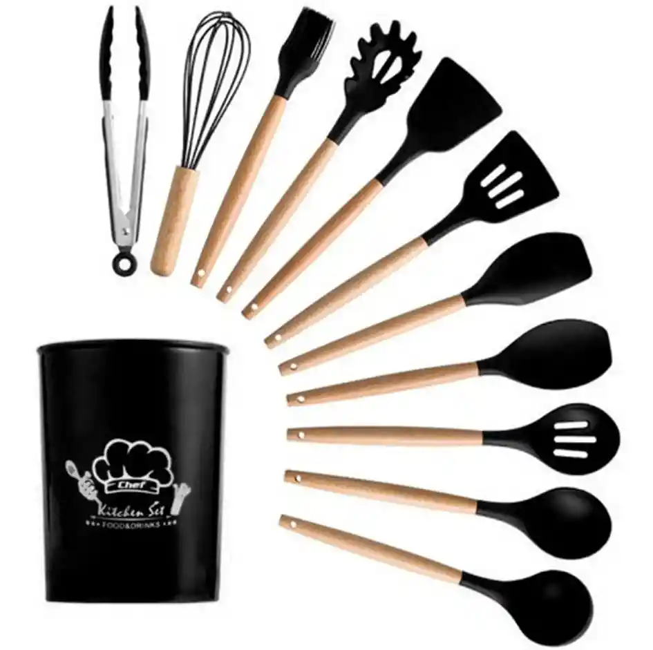 Set 12 Utensilios De Cocina Silicona Resistente Calor