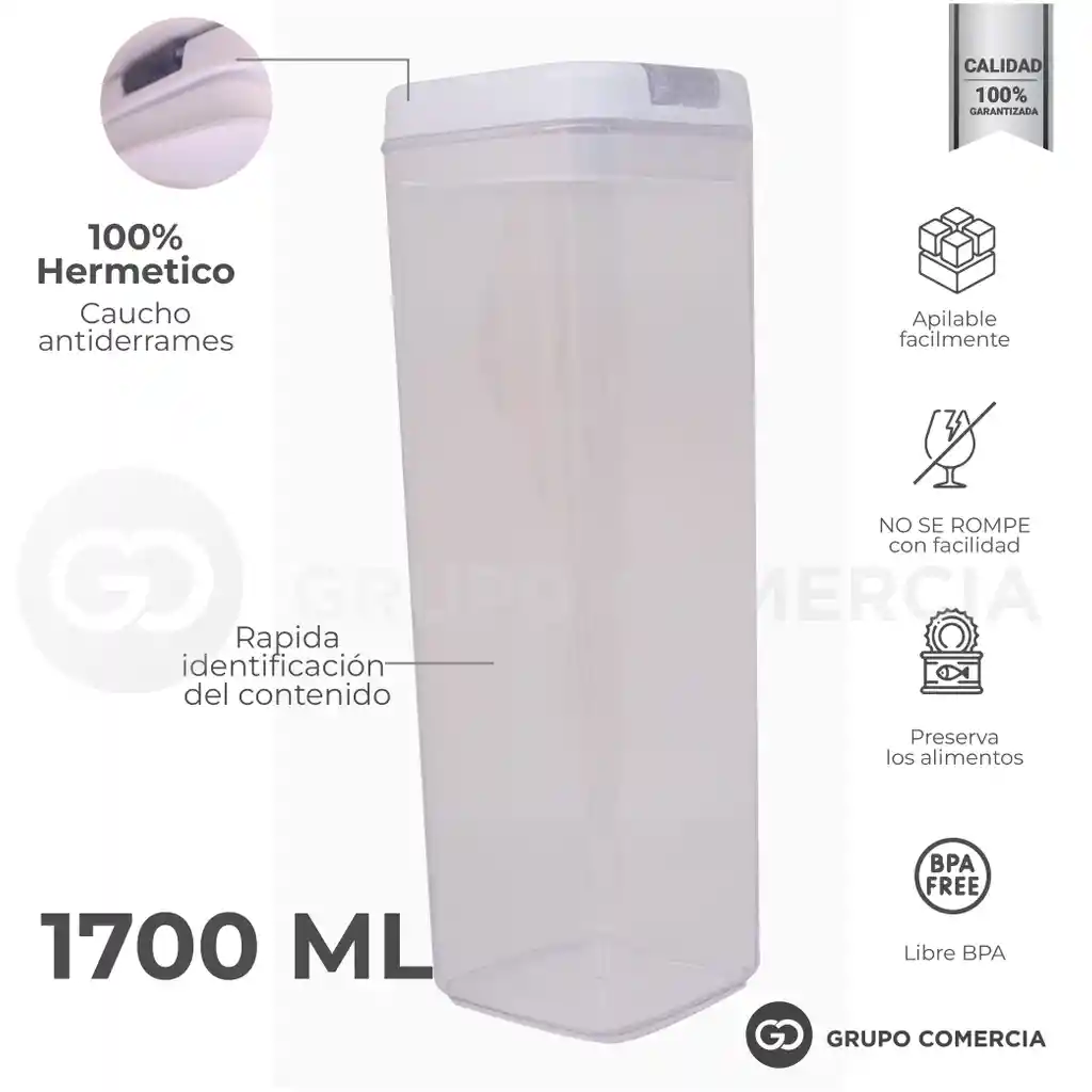 Organizador Contenedor De Alimentos Hermético De 1700ml