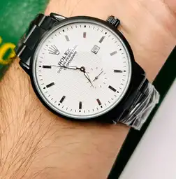 Reloj Pulso Acero Analógico Con Calendario Para Hombre Negro Fondo Blanco