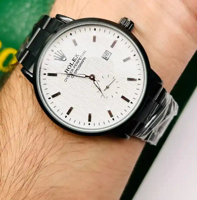 Reloj Pulso Acero Analógico Con Calendario Para Hombre Negro Fondo Blanco