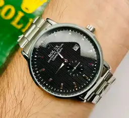 Reloj Pulso Acero Analógico Con Calendario Para Hombre Plateado Con Negro