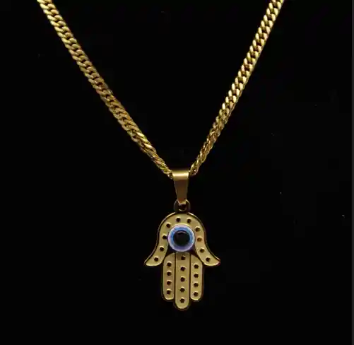 Cadena Para Hombre Con Dije Mano Jamsa Fatima Ojo Turco Acero Inoxidable