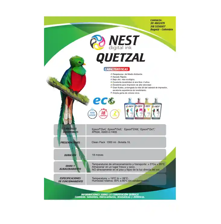 Nest Digital Tinta Eco Solvente Quetzal X 1 Litro Cian