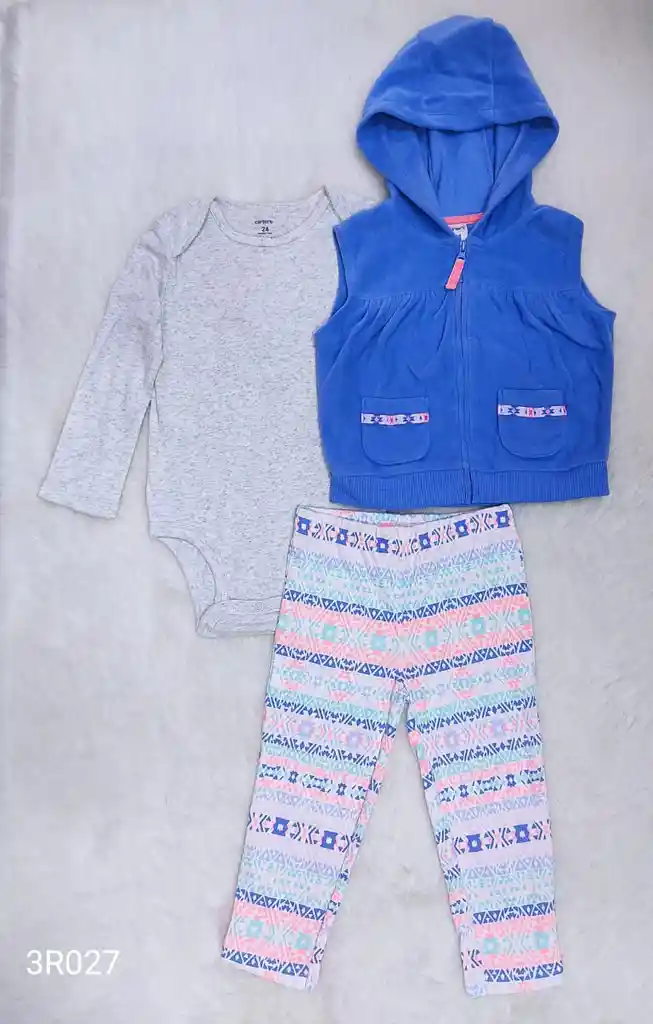 Conjunto Carters Azul, Gris Y Estampado Niña Talla 18 Meses