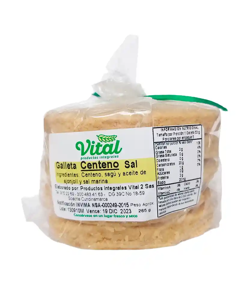 Galleta Centeno Sal Vital 5 Unds 265 Gr