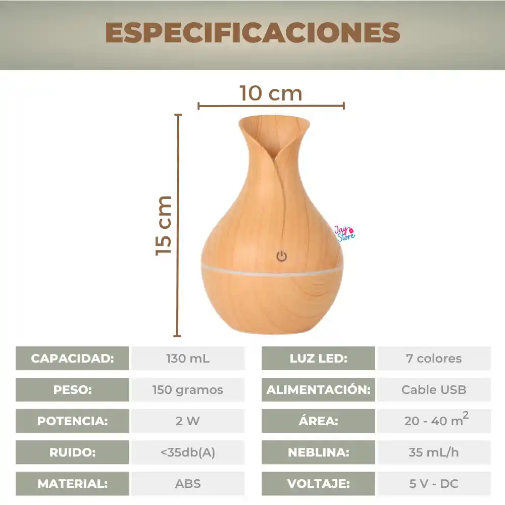 Humidificador Jarrón Led + Esencia Difusor De Aromas 7 Colores