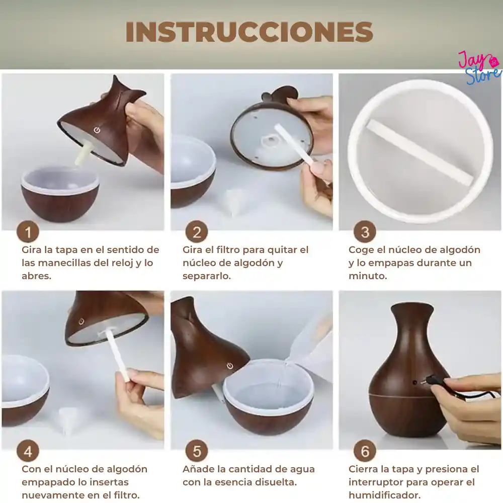 Humidificador Jarrón Led + Esencia Difusor De Aromas 7 Colores