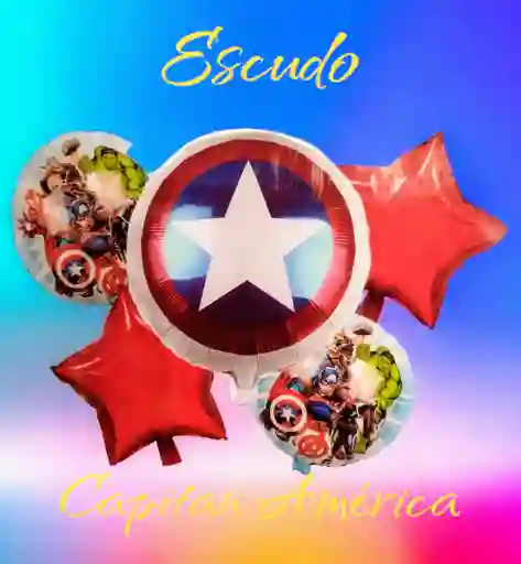 Bouquet Metalizado X5 Globos Escudo Capitan América