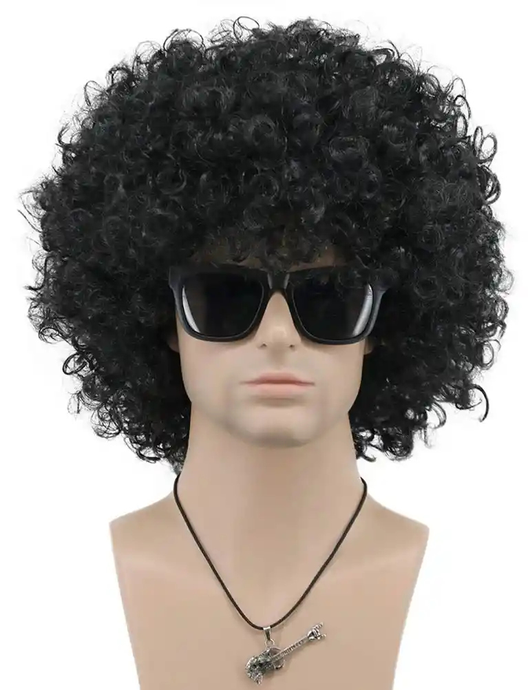 Peluca Disco Crespo Afro Negro Disfraz Halloween