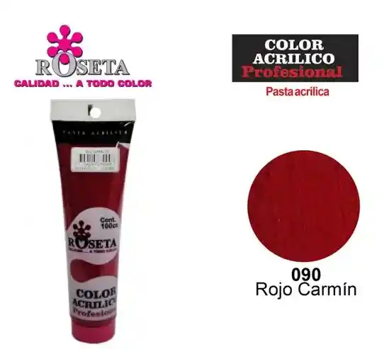 Pintura Acrilica Roseta Color Rojo Carmin-090 X Unidad Tubo De 45cc Pintur